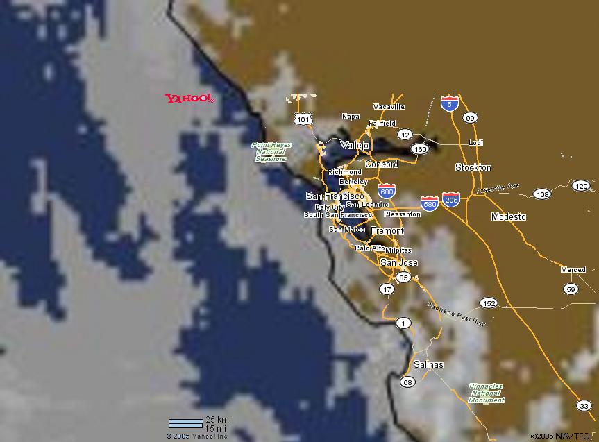 Bay Area clouds and yahoo map on Oct. 21, 2005