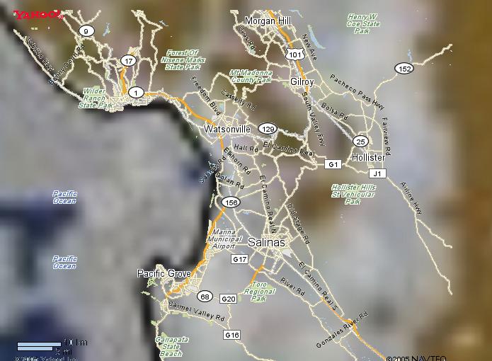 Monterey Bay clouds and yahoo map overlay on Oct. 21, 2005